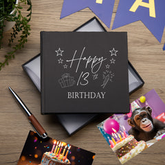 13th Birthday Black Photo Album Gift For Him With Present Design