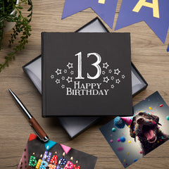 13th Birthday Black Photo Album Gift For Him With Star Design