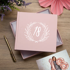 18th Birthday Pink Photo Album Gift For Her With Laurel Wreath