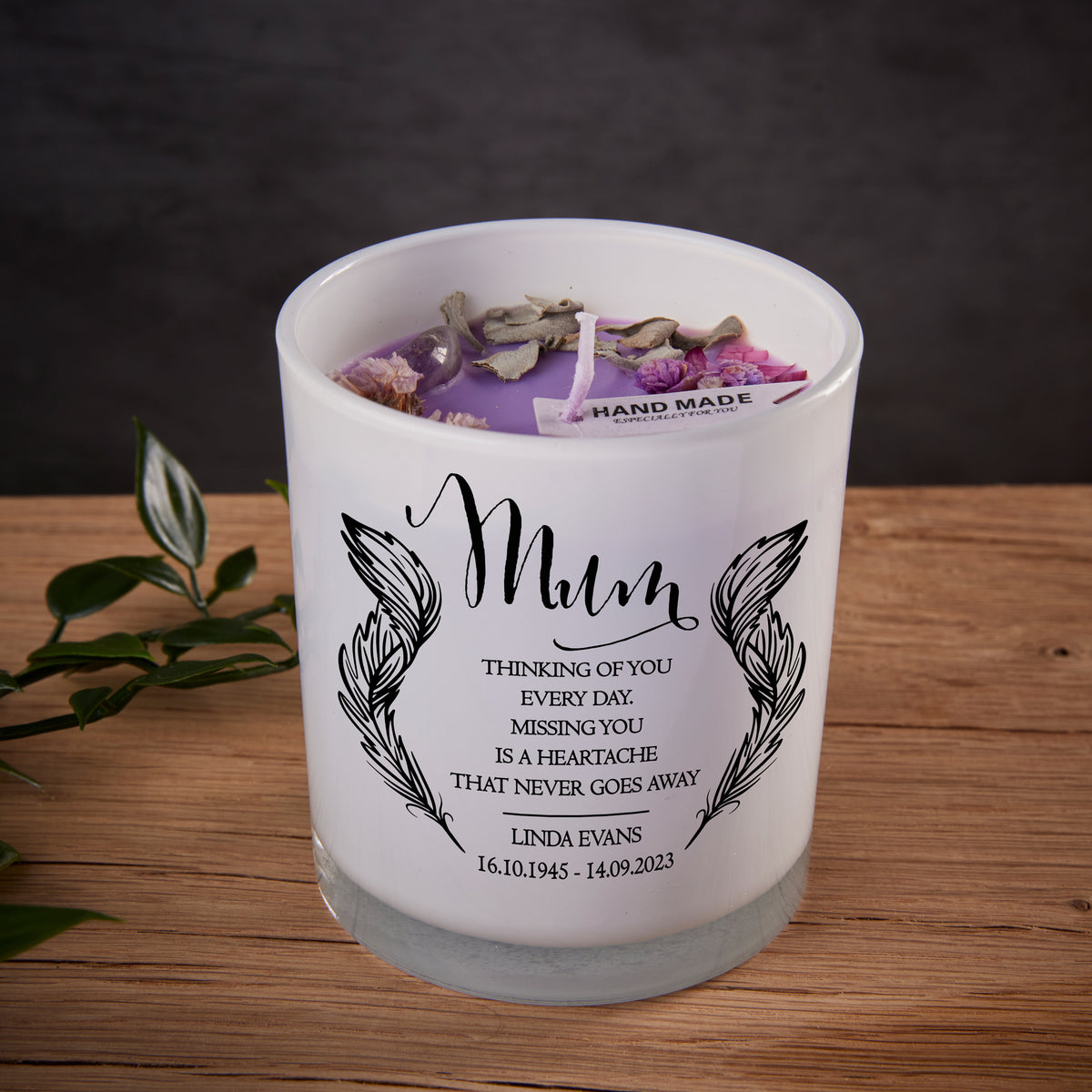 Beautiful Embellished Mum Memorial Remembrance Personalised Candle Gift