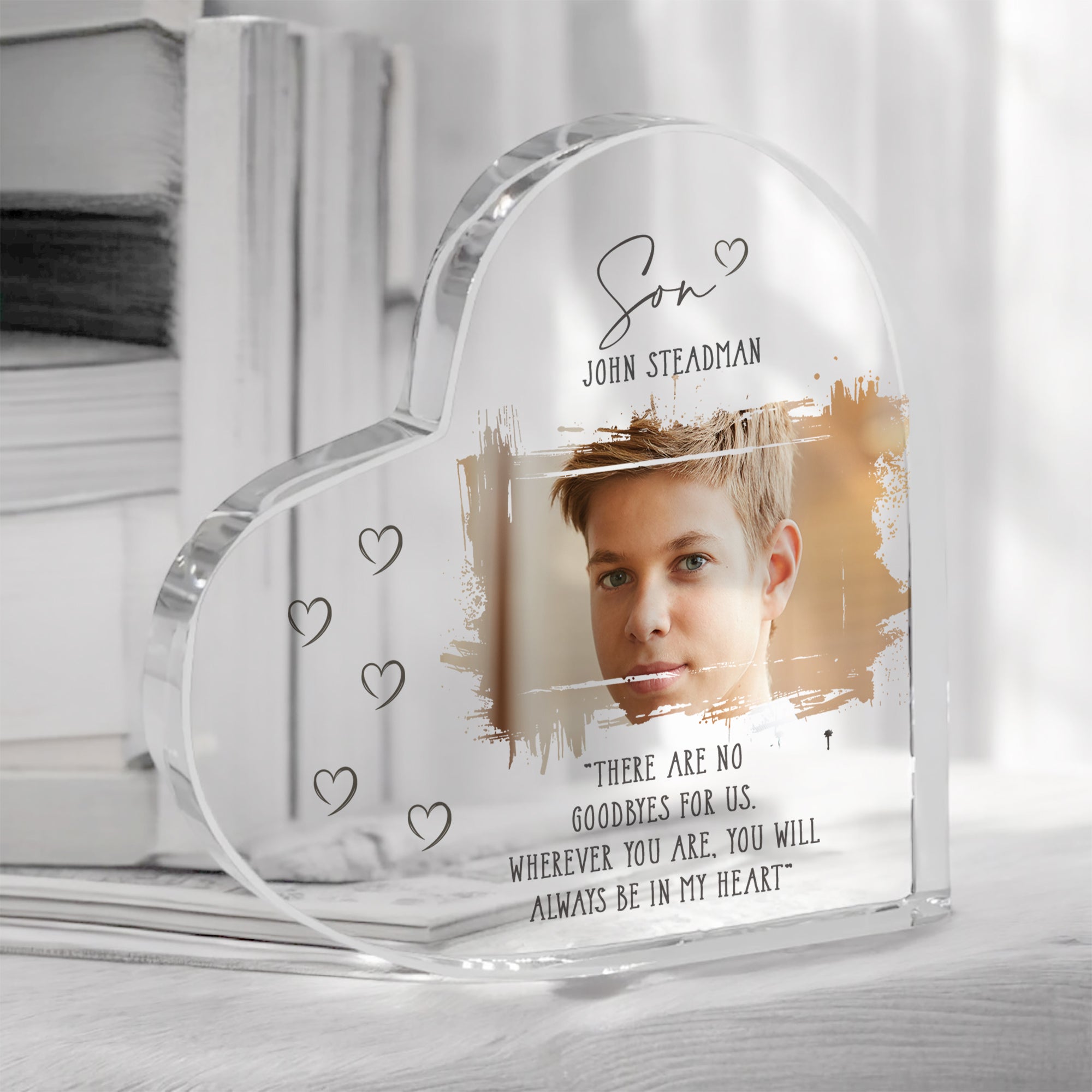 Son Memorial Keepsake | Acrylic Block Remembrance Heart with Photo | Bereavement Sympathy Condolence Gift | 10x10x2cm