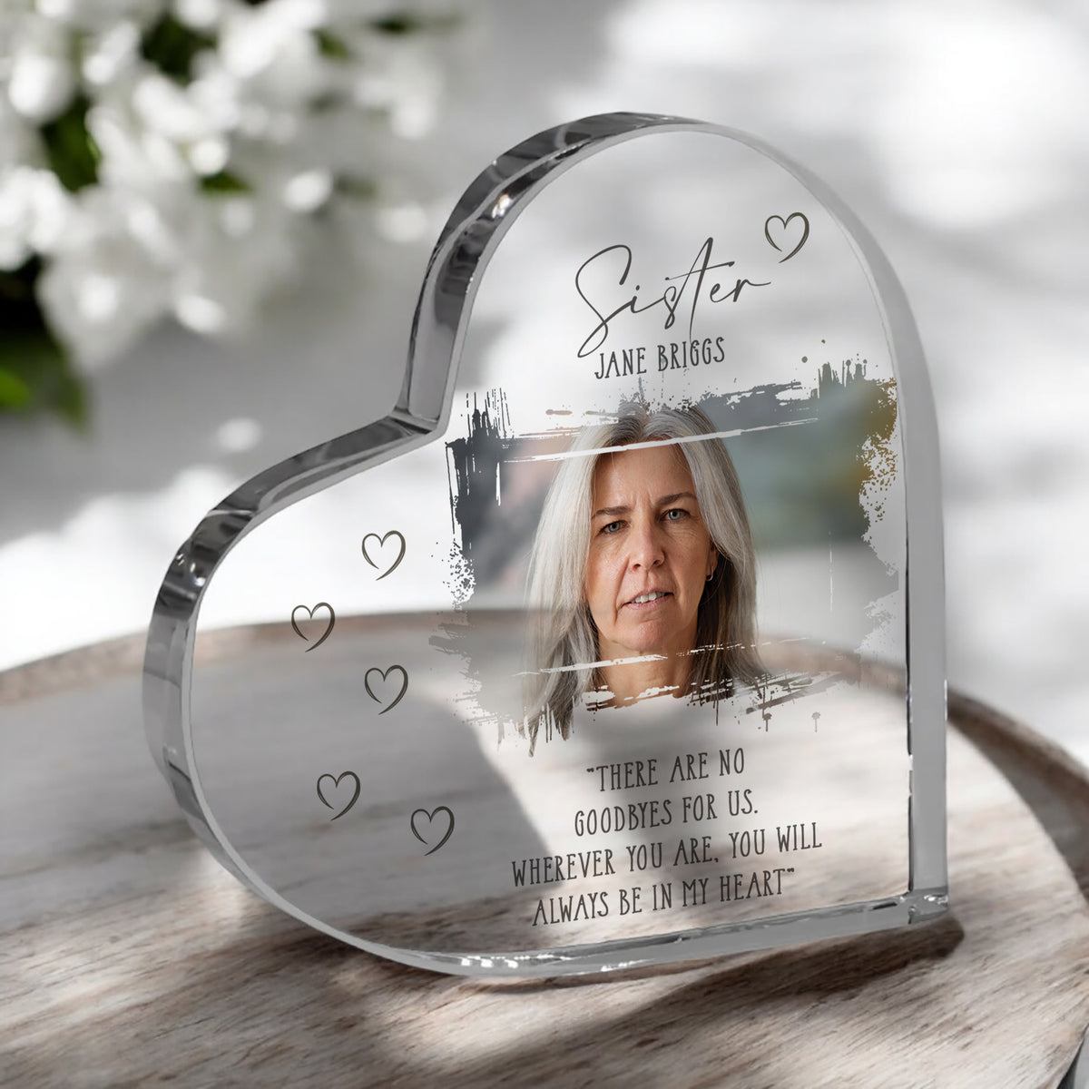 Sister Memorial Keepsake | Acrylic Block Remembrance Heart with Photo | Bereavement Sympathy Condolence Gift | 10x10x2cm