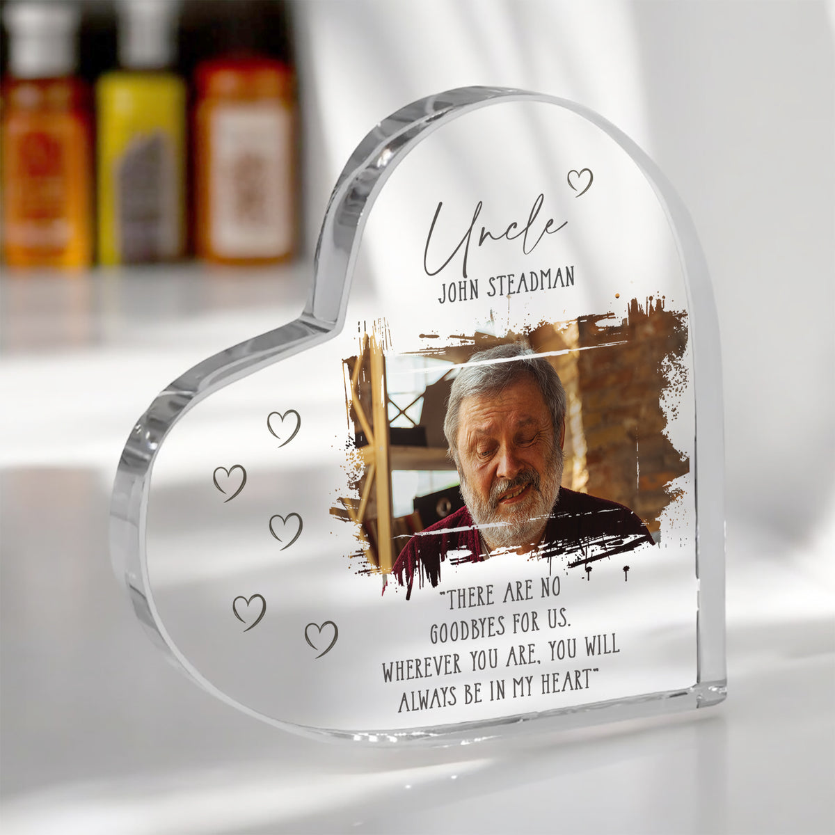 Uncle Memorial Keepsake | Acrylic Block Remembrance Heart with Photo | Bereavement Sympathy Condolence Gift | 10x10x2cm