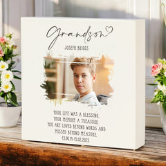 Personalised Grandson Memorial Sympathy Plaque Indoor or Outdoor With Photo