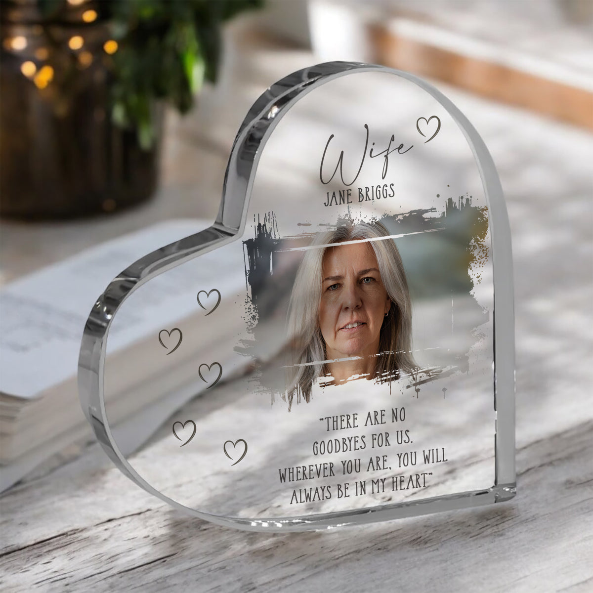 Wife Memorial Keepsake | Acrylic Block Remembrance Heart with Photo | Bereavement Sympathy Condolence Gift | 10x10x2cm