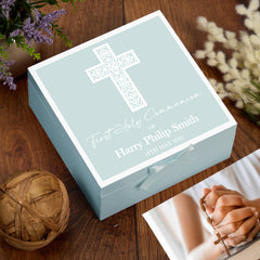 Personalised First Communion Keepsake Box Gift For Boys and Girls With Cross