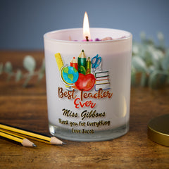 Beautiful Embellished Best Teacher Candle Jar Gift With Stationary