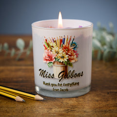 Beautiful Embellished Teacher Candle Jar Gift With Floral Pencil Pot