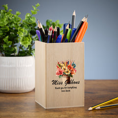 Teacher Pencil Holder Personalised Wooden Floral Pen Pot Gift