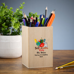 Teacher Pencil Holder Personalised Wooden Pen Pot Gift With Stationary