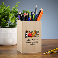 Love Teacher Ever Pencil Holder Personalised Wooden Pen Pot Gift