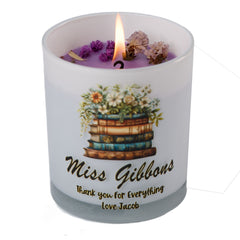 Beautiful Embellished Teacher Candle Jar Gift With Floral Books