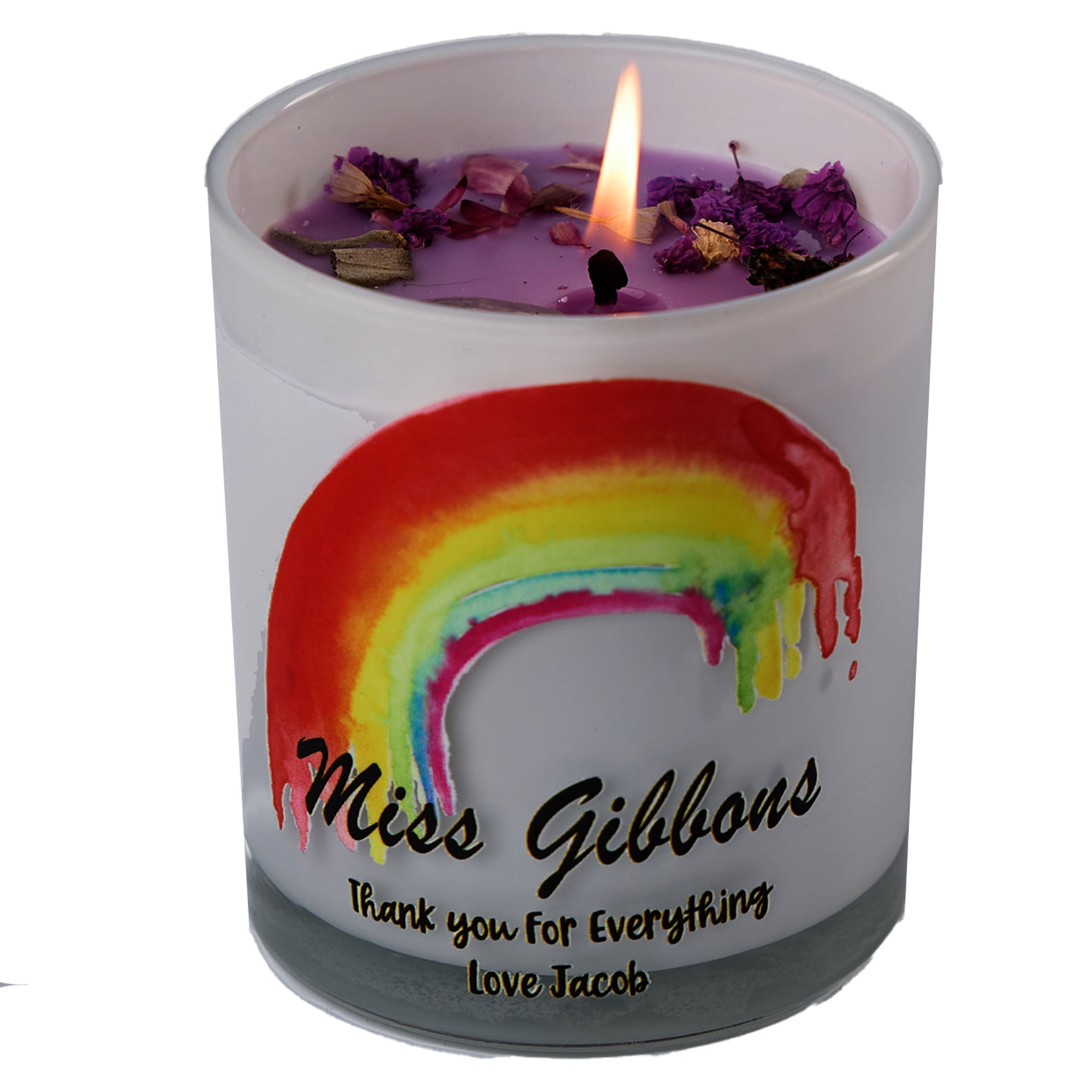 Beautiful Embellished Teacher Candle Jar Gift Watercolour Rainbow
