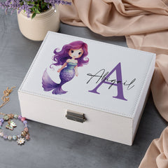 Personalised Girls Purple Mermaid Large Jewellery Box Gift Customized