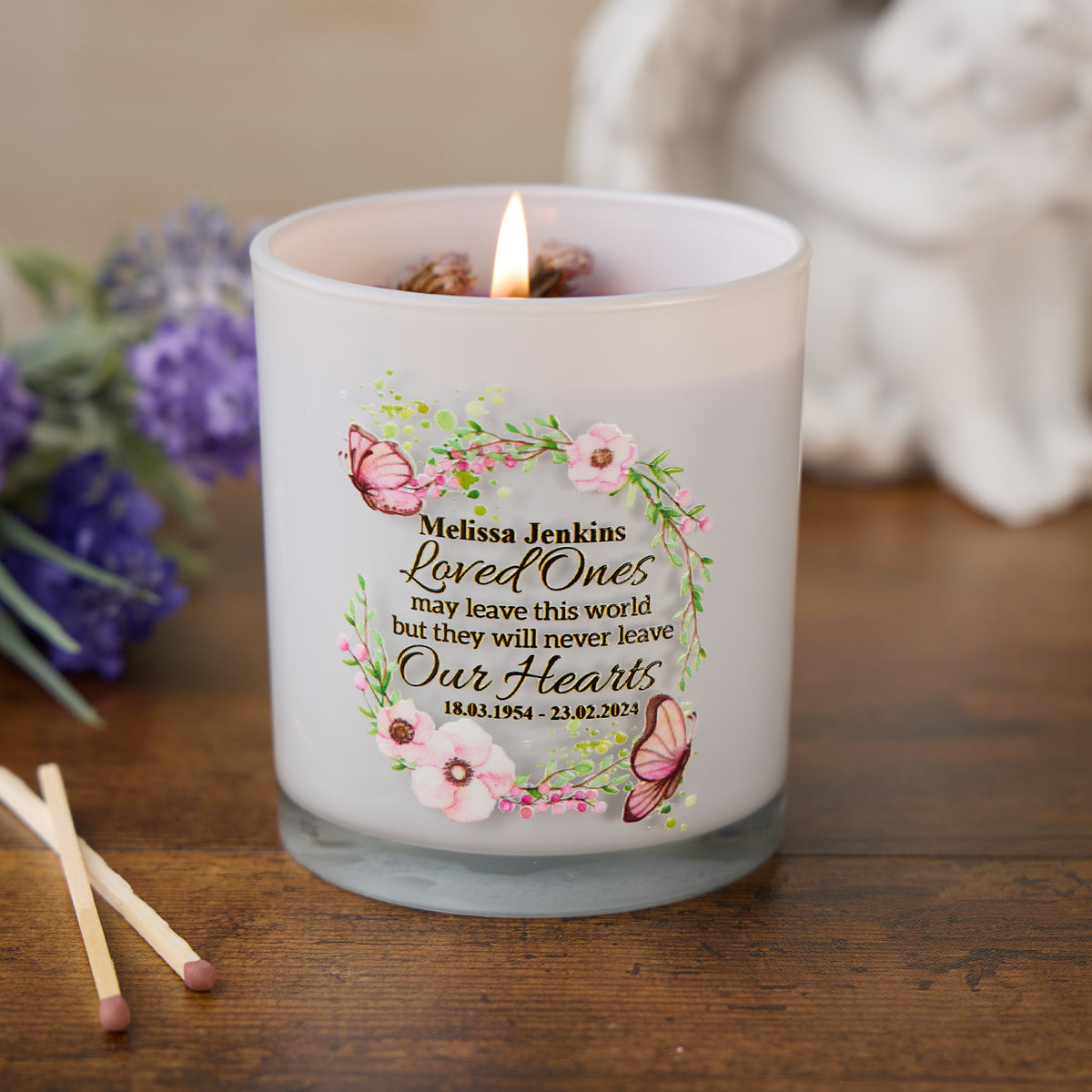 Personalised Memorial Remembrance Candle With Embellishments Butterfly Design