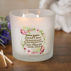 Personalised Large Candle Memorial Remembrance Butterflies and Flowers