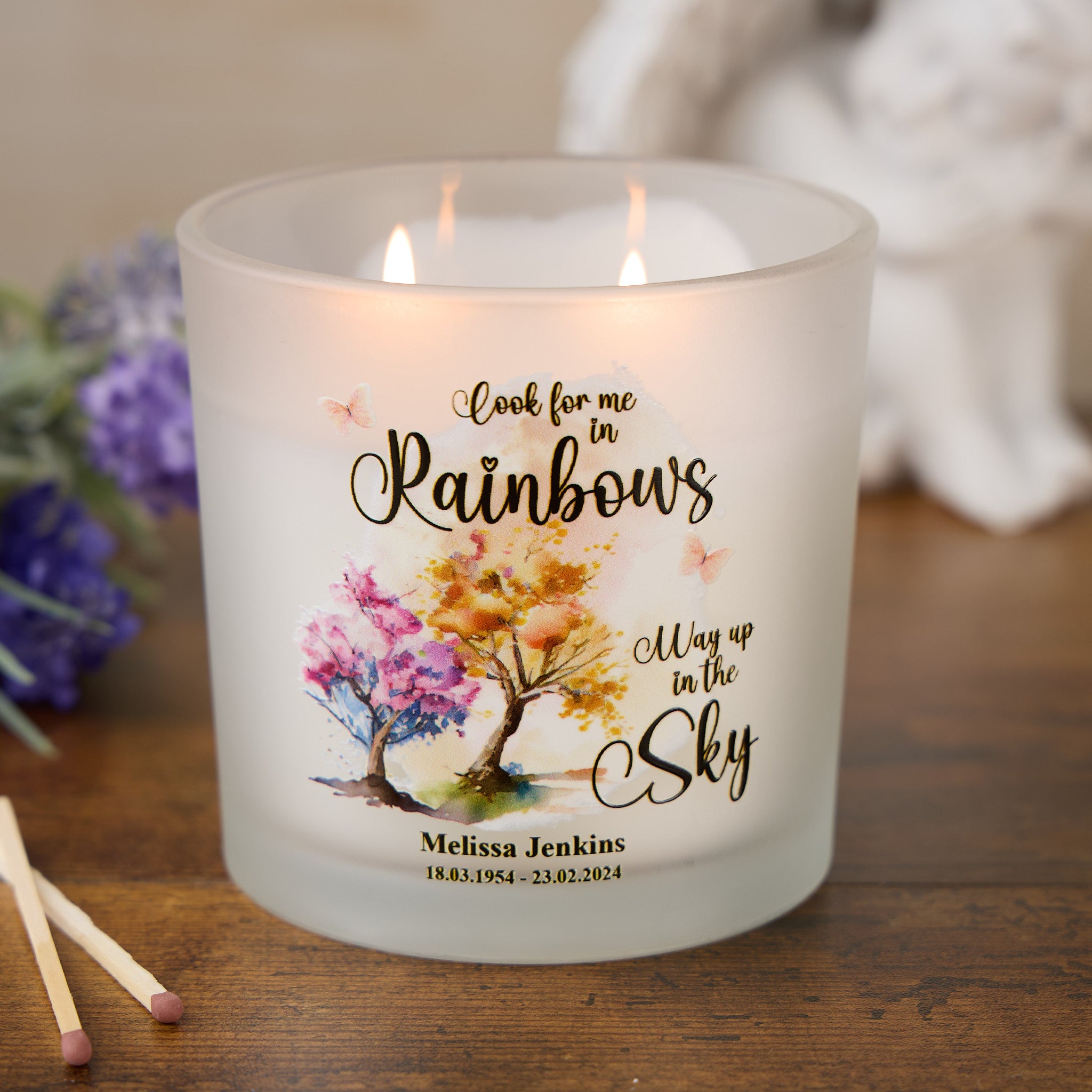 Personalised Large Candle Memorial Remembrance Gift Rainbows In The Sky