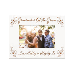 White Engraved Personalised  Grandmother Of The Groom Photo Frame Gift