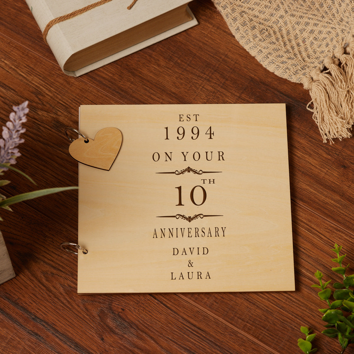 10th Anniversary Personalised Engraved Wooden Album Scrapbook For Memories