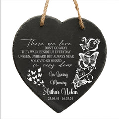 Personalised Butterflies Memorial Condolence Slate Heart Engraved