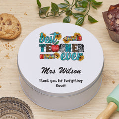 Personalised Best Teacher Ever Gift Cake Or Cookie Tin