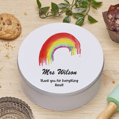 Personalised Teacher Gift Cake Or Cookie Tin With Rainbow