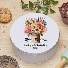 Personalised Teacher Gift Cake Or Cookie Tin With Floral Pot