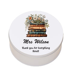 Personalised Teacher Gift Cake Or Cookie Tin With Floral Books