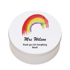 Personalised Teacher Gift Cake Or Cookie Tin With Rainbow