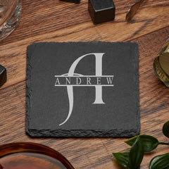 Personalised Any Name Gift Slate Stone Drink Coaster With Monogram