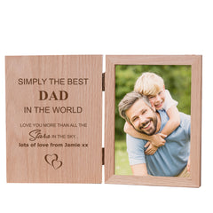 Personalised Simply The Best Dad Book Photo Frame Solid Oak Wood Gift