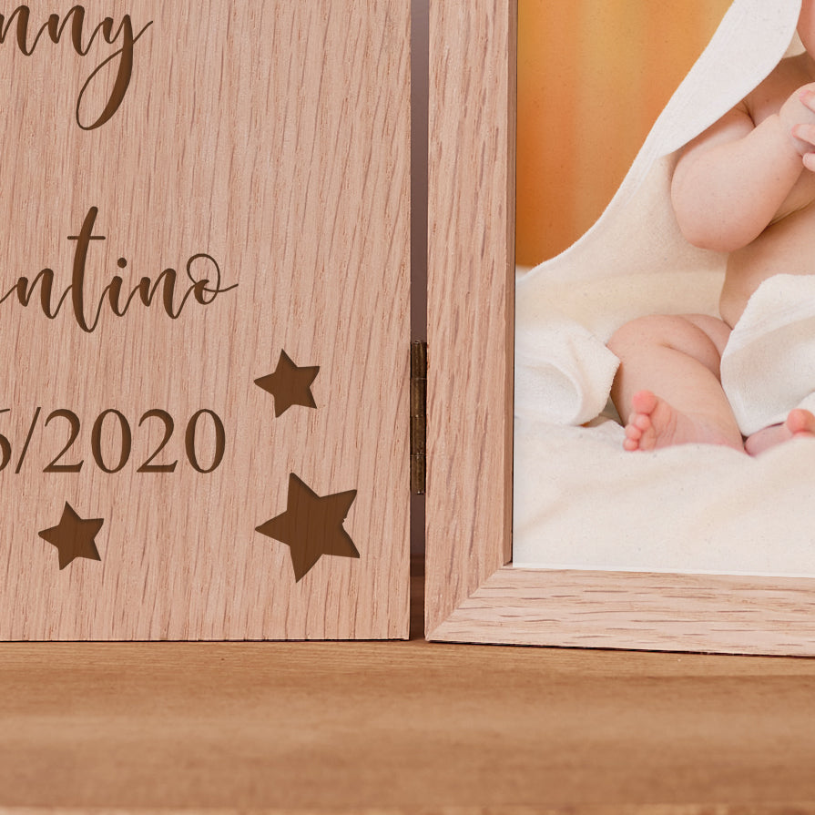 Personalised Welcome To The World Baby Book Photo Frame Solid Oak Wood Gift