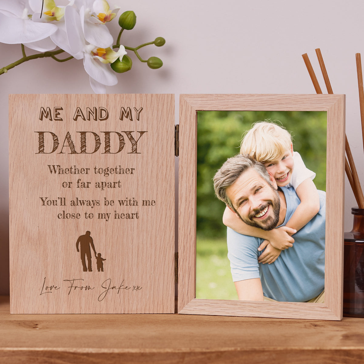 Personalised Me and My Daddy Book Photo Frame Solid Oak Wood Gift