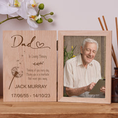 Personalised Dad Remembrance Book Photo Frame Solid Oak Wood