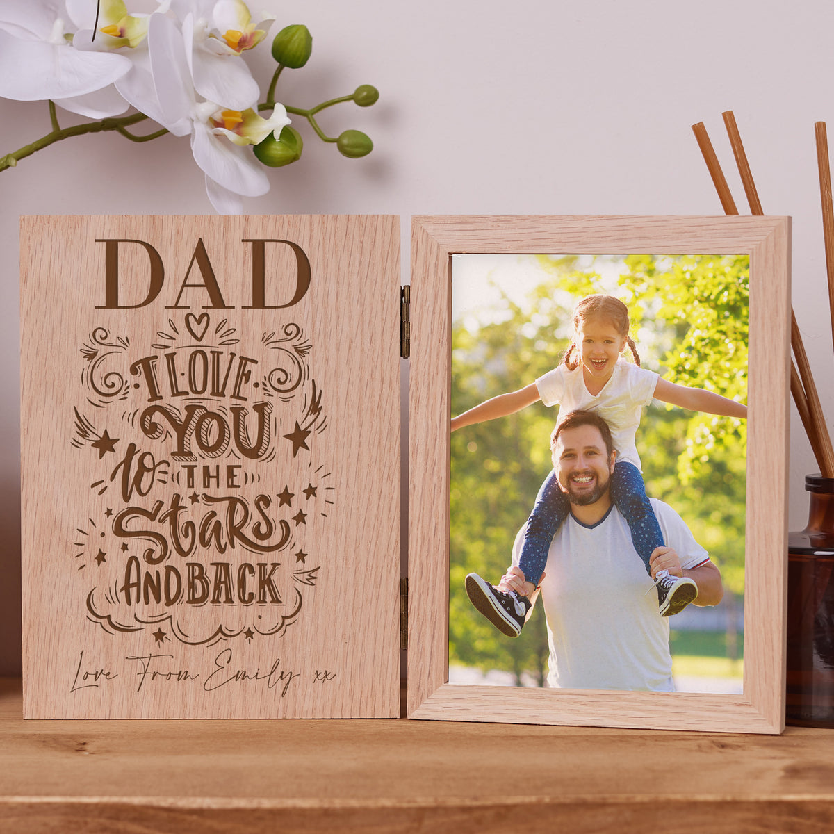 Personalised Dad Love You To The Stars Book Photo Frame Solid Oak Wood Gift