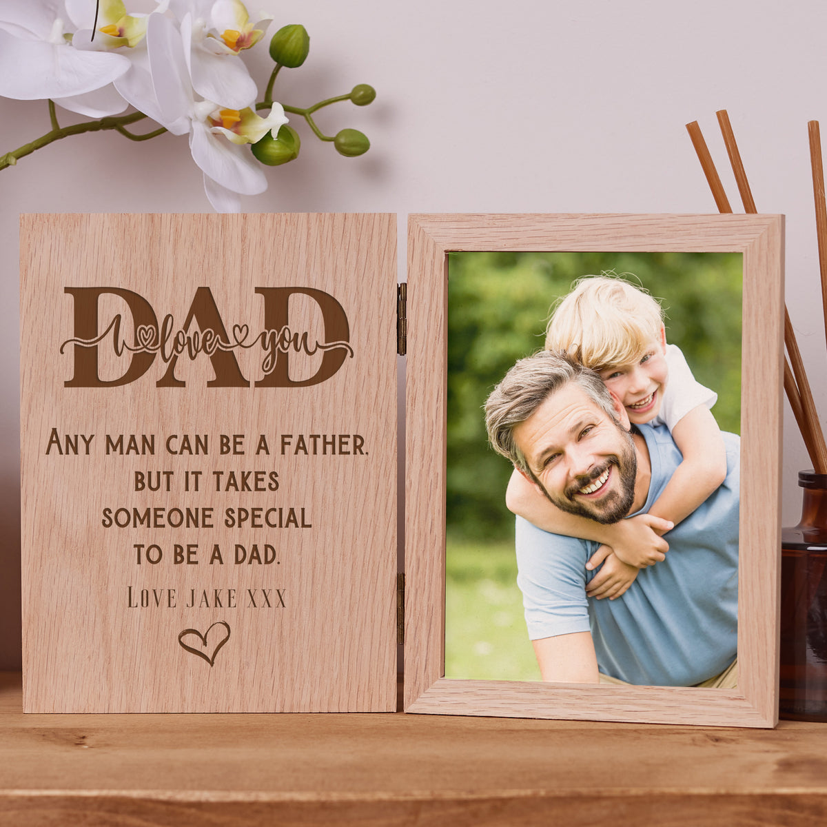 Personalised Dad Love You Book Photo Frame Solid Oak Wood Gift