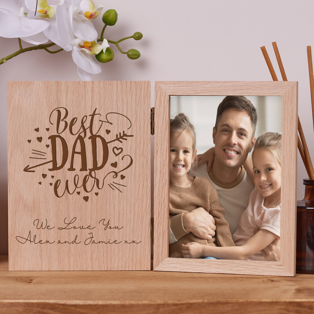 Personalised Best Dad Ever Book Photo Frame Solid Oak Wood Gift