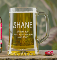 Personalised Engraved Beer Glass For Him With Name and Sentiment In Silk Lined Gift Box