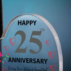 Beautiful Personalised 25th Wedding Anniversary Heart Block In Gift Box