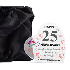 Beautiful Personalised 25th Wedding Anniversary Heart Block In Gift Box