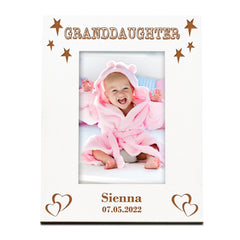 Personalised Granddaughter White Engraved Wooden Photo Frame Gift