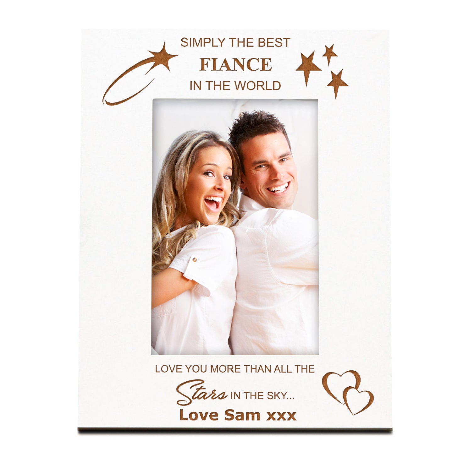 Personalised Fiance White Engraved Wooden Photo Frame Gift