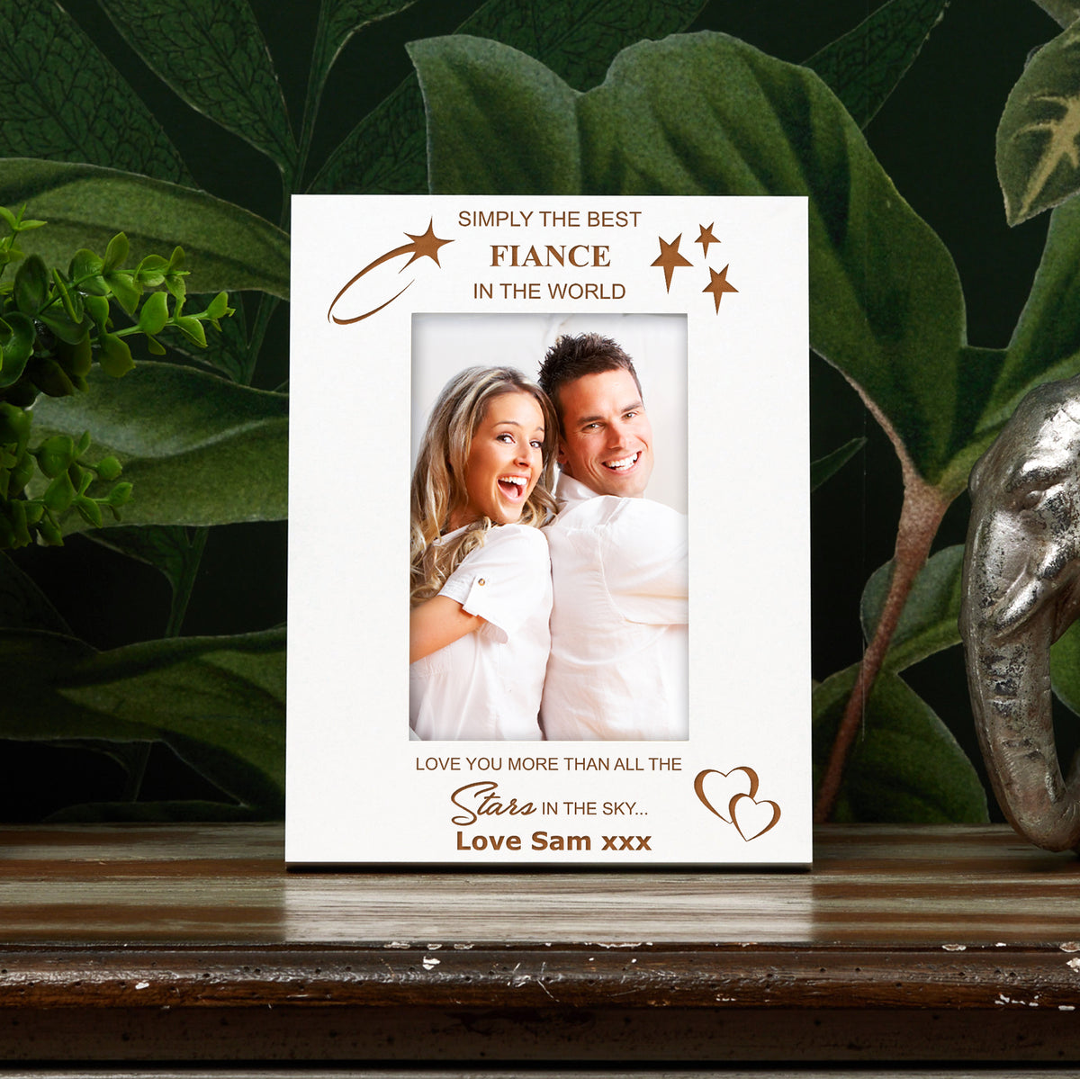 Personalised Fiance White Engraved Wooden Photo Frame Gift