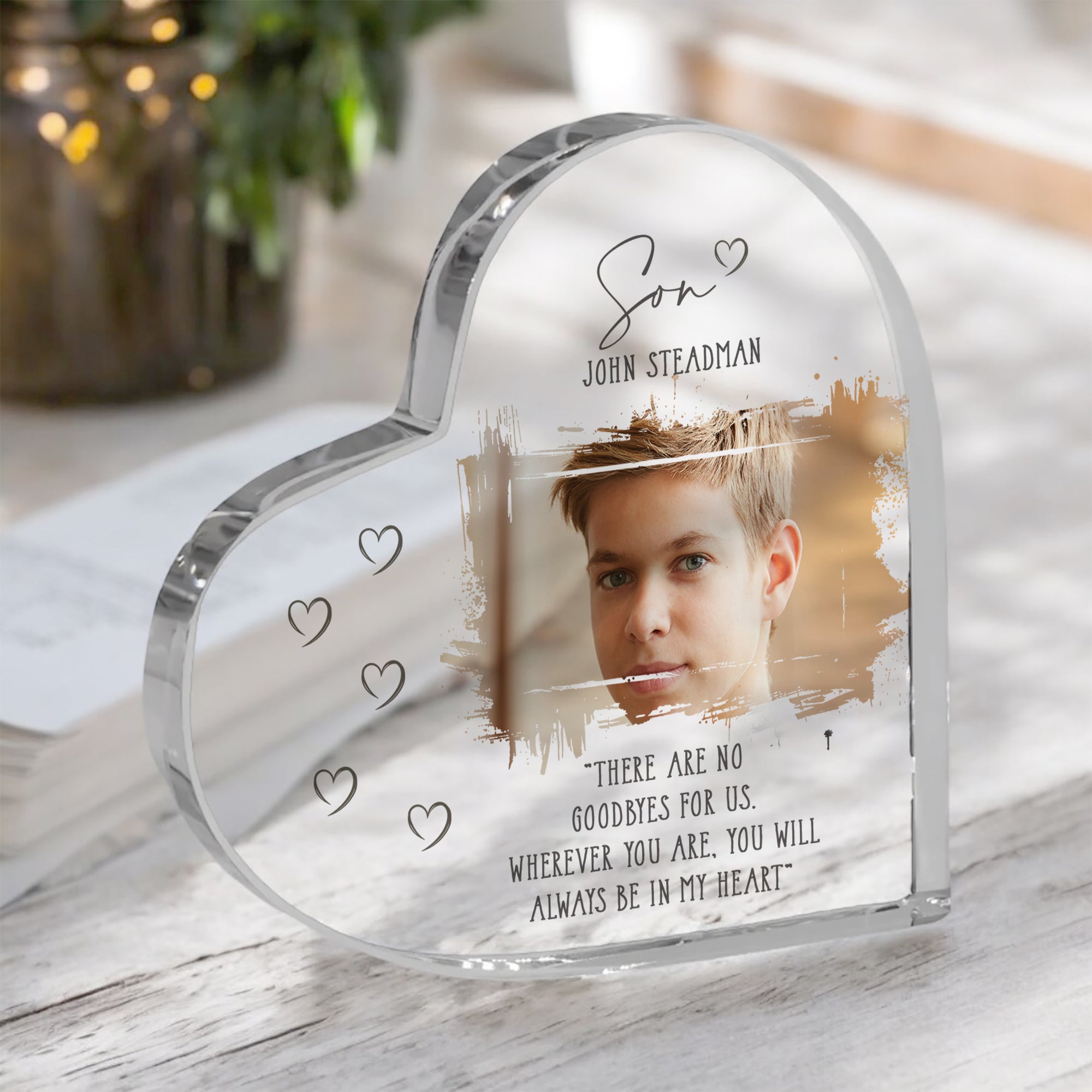 Son Memorial Keepsake | Acrylic Block Remembrance Heart with Photo | Bereavement Sympathy Condolence Gift | 10x10x2cm