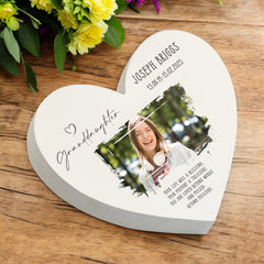 Personalised Granddaughter Sympathy Memorial Heart Gift With Photo