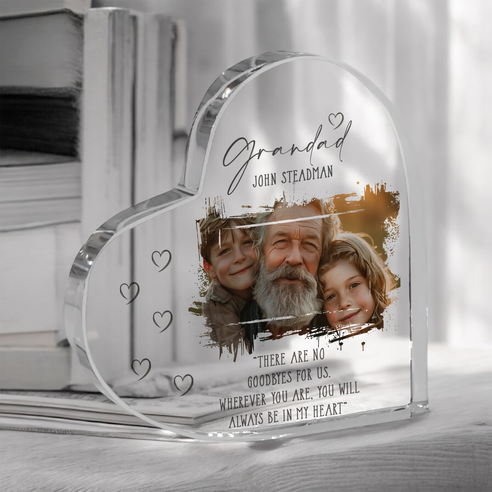 Grandad Memorial Keepsake | Acrylic Block Remembrance Heart with Photo | Bereavement Sympathy Condolence Gift | 10x10x2cm