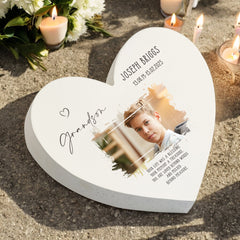 Personalised Grandson Sympathy Memorial Heart Gift With Photo