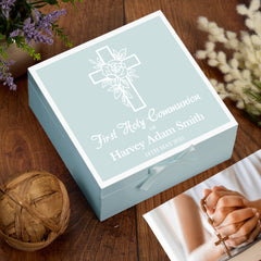 Personalised First Communion Keepsake Box Gift For Boys and Girls With Rose Cross