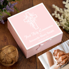 Personalised First Communion Keepsake Box Gift For Boys and Girls With Rose Cross