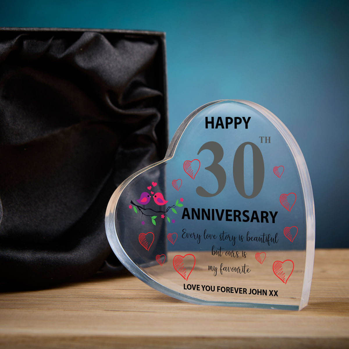 Beautiful Personalised 30th Wedding Anniversary Heart Block In Gift Box